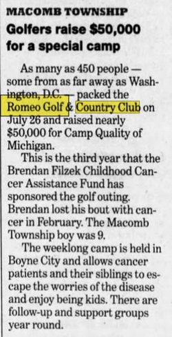 Romeo Golf & Country Club - Aug 2003 Fundraiser